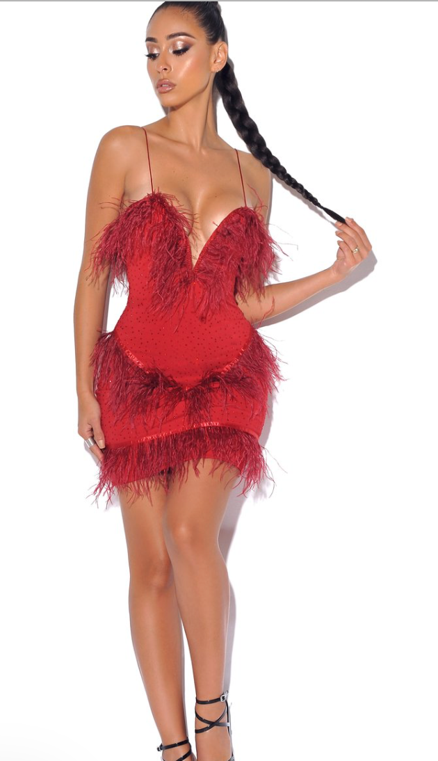 Good Form Crystal and Red Stretch Crepe Dress
