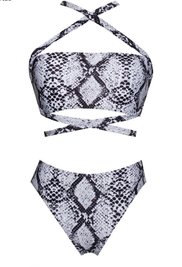 Black and White Snakeskin Wrap Around Cutout Swimsuit