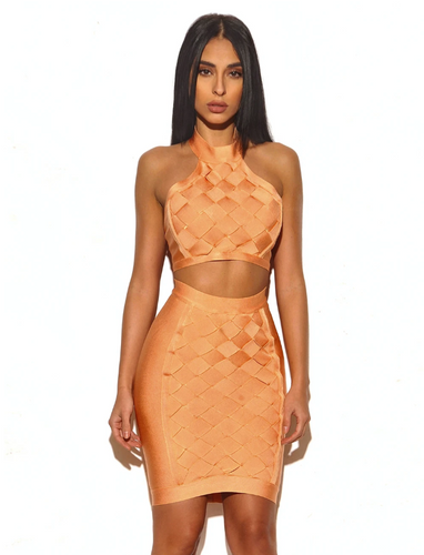 Anisa Lattice Weave Detail Two Piece Bandage Dress
