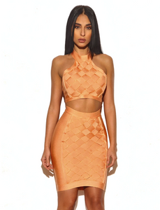 Anisa Lattice Weave Detail Two Piece Bandage Dress