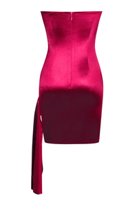 Strapless Lace Satin Drape Dress