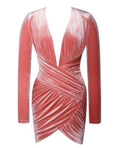 Possession Long Sleeve Wrap Velvet Dress